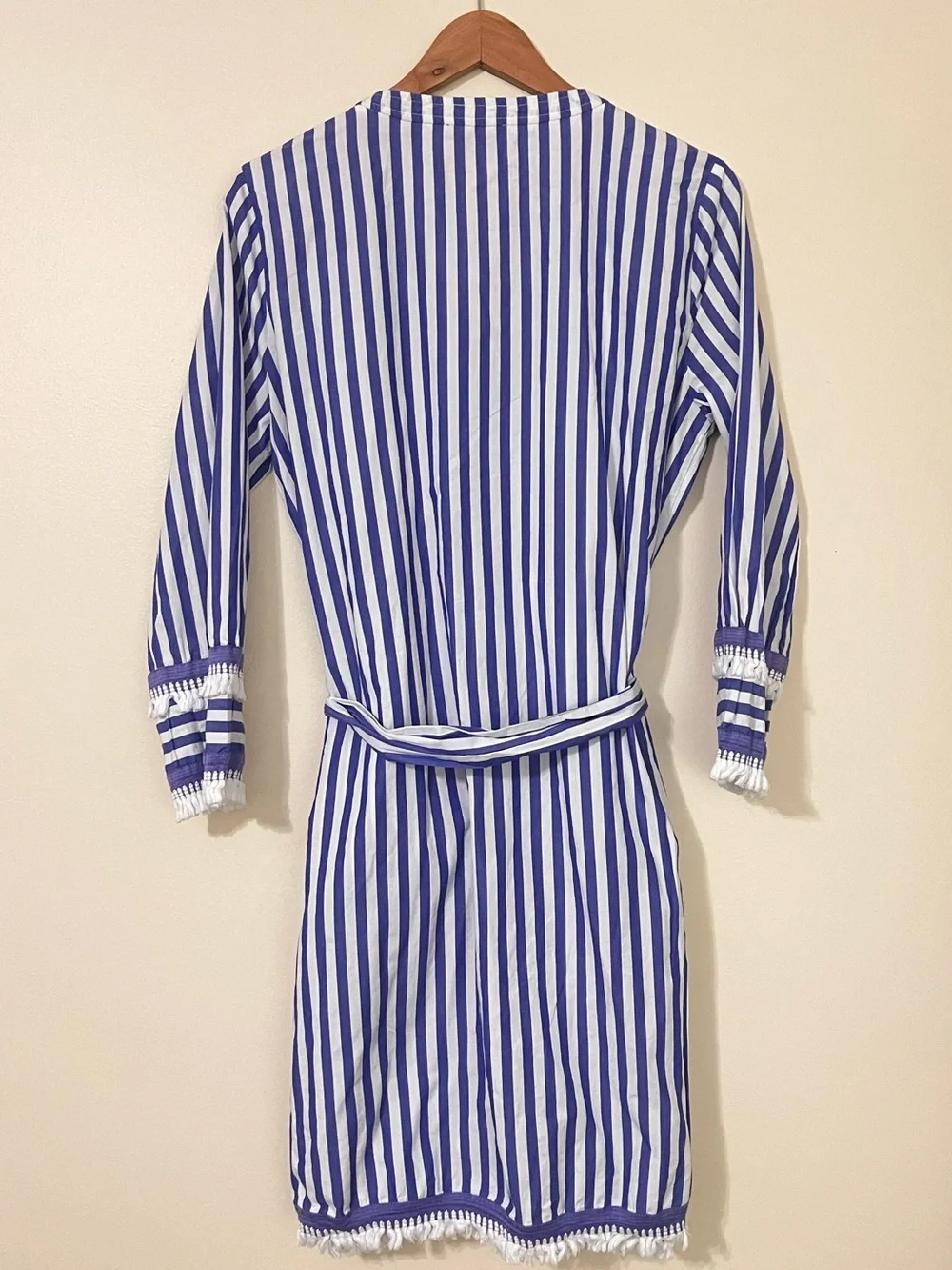 J. Crew Blue and White Striped Tie-Waist Mini Dress